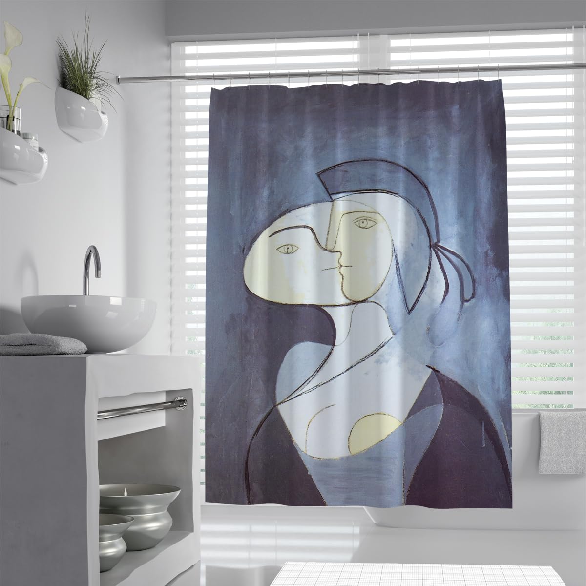 Kubismus Berühmte Gemäldedrucke Duschvorhang Marie-Thérèse, Gesicht und Profil Badezimmerdekoration Polyesterstoff-Badevorhang mit Haken 200 x 220 cm