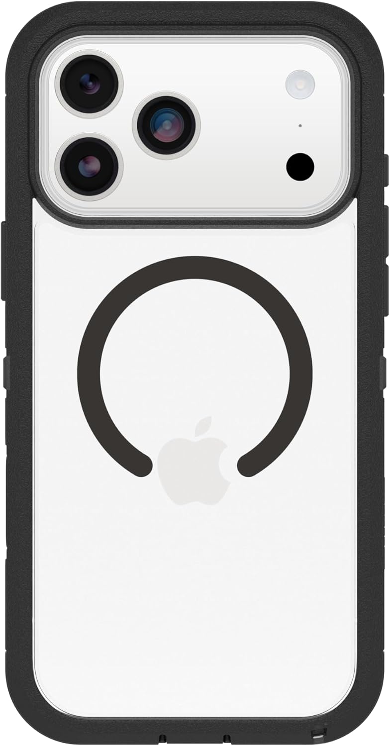 OtterBox iPhone 17 Pro Max Defender Series Pro XT Clear Case - Dark Side - Black - Tough, Rugged & Durable iPhone Case, Snaps on MagSafe iPhone 17 Pro Max Dark Side Black