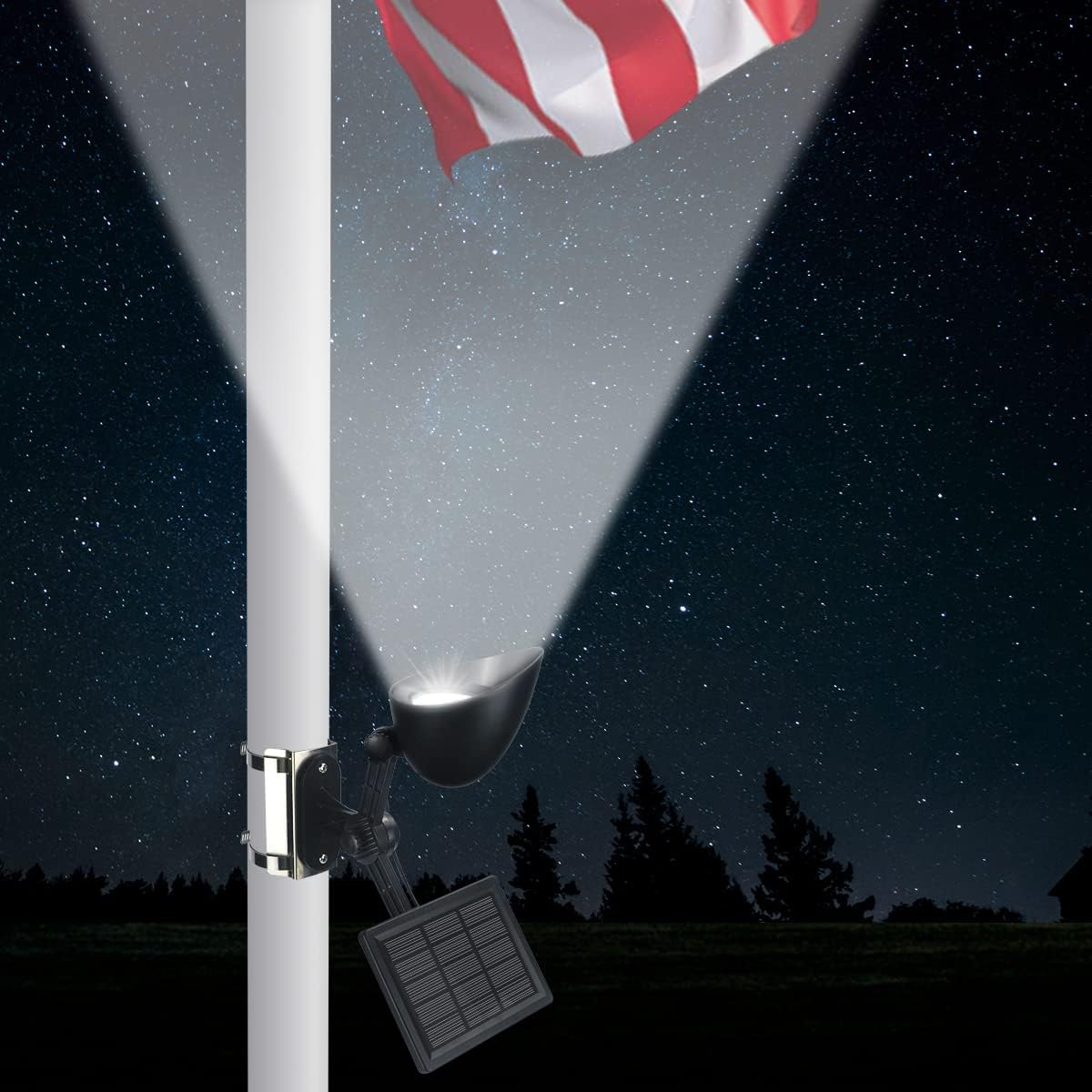 Flag Pole Light Solar Powered - Solar Flag Pole Light Adjustable Metal Clamps Fits 2-3.5" Diameter Flagpole Solar Light Outdoor Dusk to Dawn Brightest Waterproof LED 100% Coverage Flag Lights