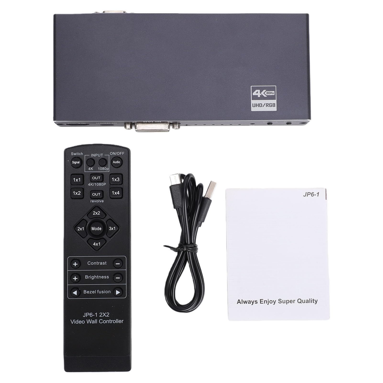 Controller per videowall 4K 2x2 con robusto design in metallo. | Controller da parete USB-C per TV, DVI multimediale HD a 30 Hz, 13 modalità di giunzione, rotazione di 90°, Plug and Play