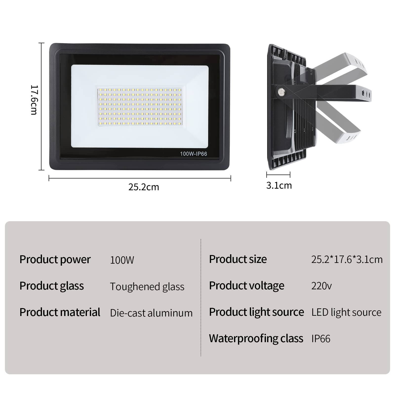 Focos LED Exterior 100W, Superbrillante 10000LM, IP66 Impermeable Proyector 6000K Blanco Frío para Garaje, Jardín, Patio, Estacionamiento (4pcs)