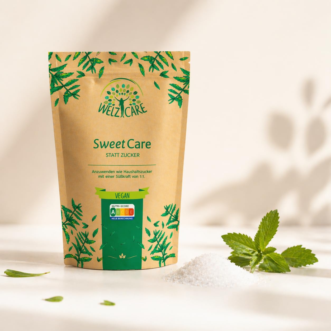 SweetCare statt Kristallzucker – Zuckerersatz – Vegan – mit Erythritol und Stevia – Made in EU - 1 x 1Kg