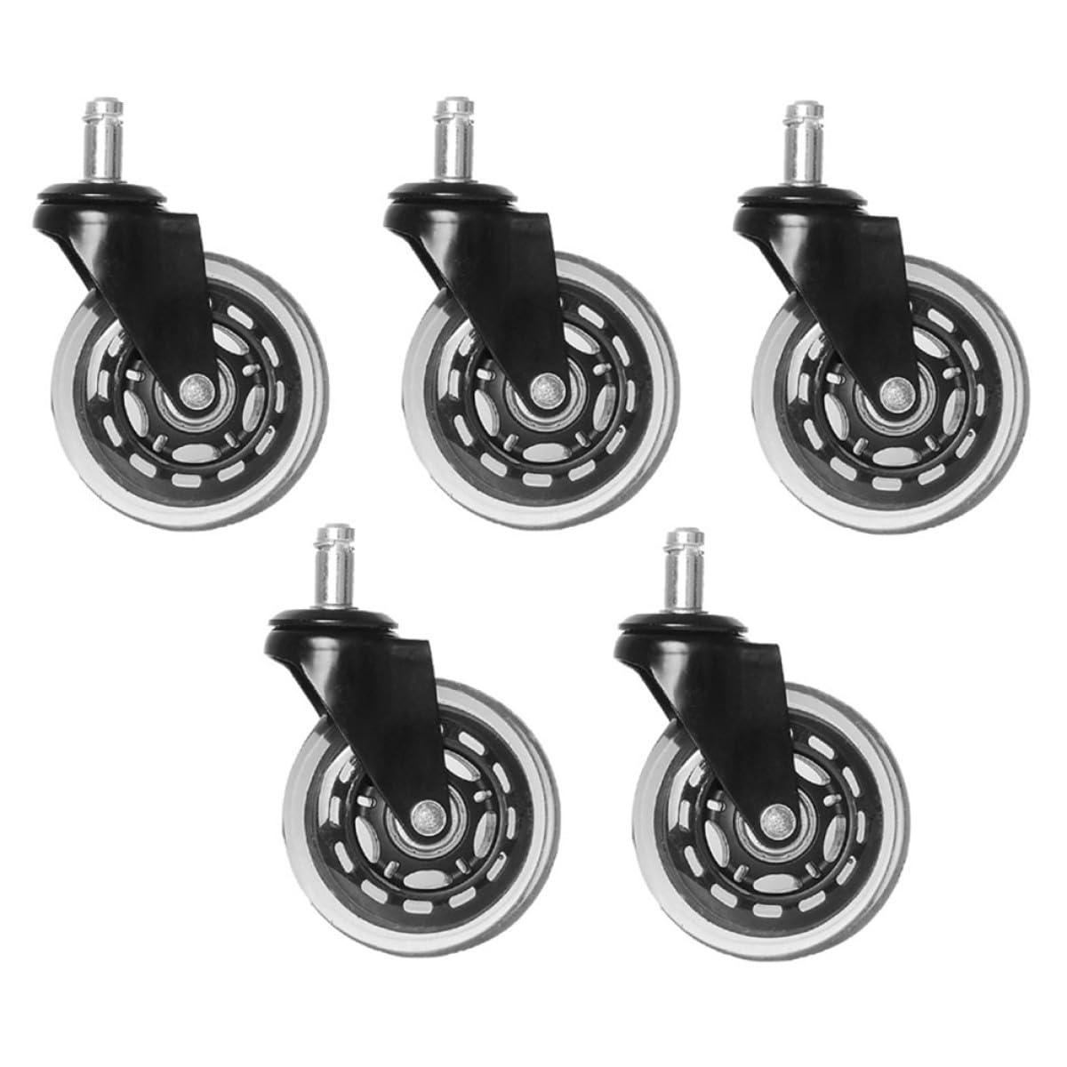 Sewroro 5pcs Universal Pu Caster Wheels 3-inch Stem 10x22mm Sturdy Furniture Office Chair Replacement Casters for Desk Chairs