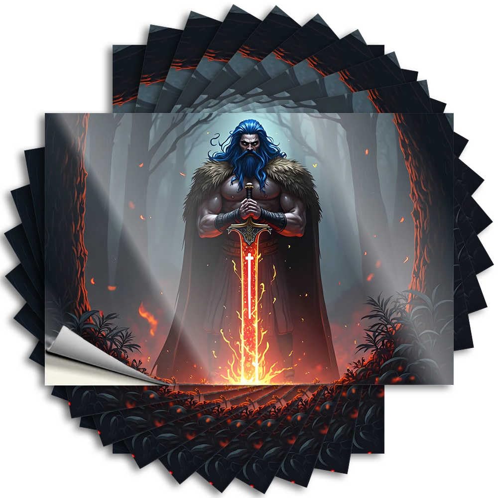 Decal Custom Custom Stickers, Door Waterproof Viking Warrior with Flaming Sword in Mystical Forest for Hydro Flask | Plastic Vinyl Decals for Spring Holiday Gift(6X9CM)