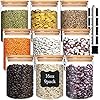 Glass Food Storage Containers Jars with Airtight Bamboo Lid 16oz 9pcs, 490ml Pantry Organization Jar, Glass Terrarium with Lid, Spice, Tea, Flour and Sugar Container, Canister Set for Kitchen Counter