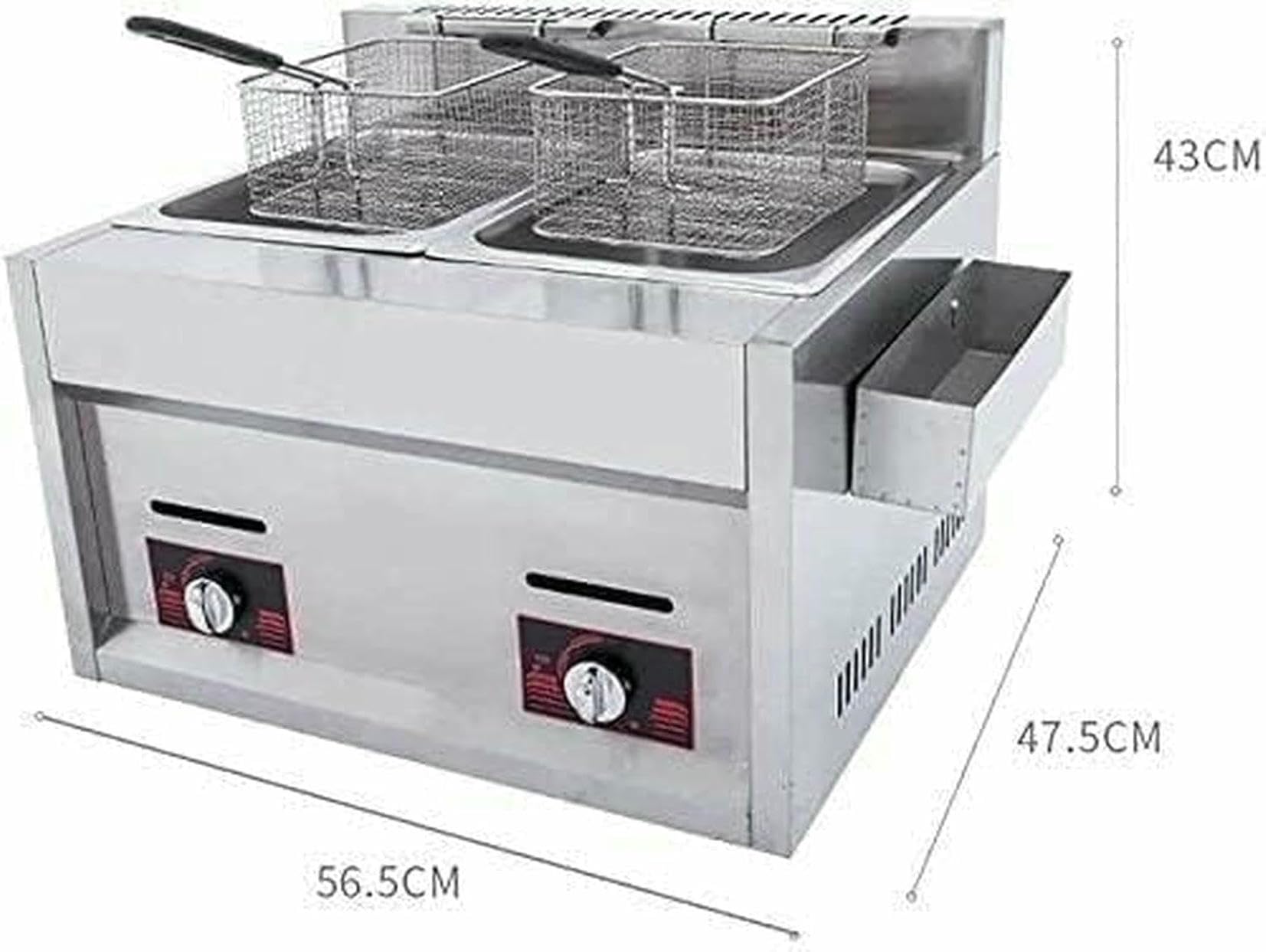 Canasta De Freidora De Grasa Comercial 610l Freidora Profunda De Gases Profundas, Tanques Duales Freidora De Acero Inoxidable, Freidora Profunda De Encimera De Gas Profesional Para Fryes Franceses ~/