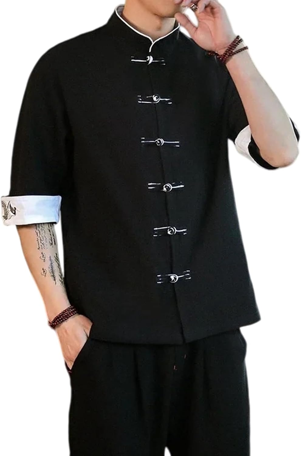 Embroidery Traditional Chinese Shirts for Men Vintage Short Sleeve Linen Tops Mandarin Collar Hanfu