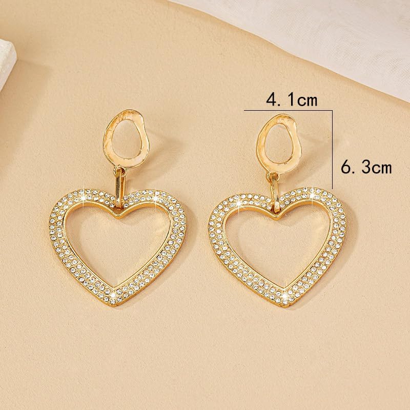 Chunky Gold Heart Earrings for Women Vintage Red Crystal Pearl Heart Hoop Earrings Love Heart Statement Dangle Drop Earrings - Image 6