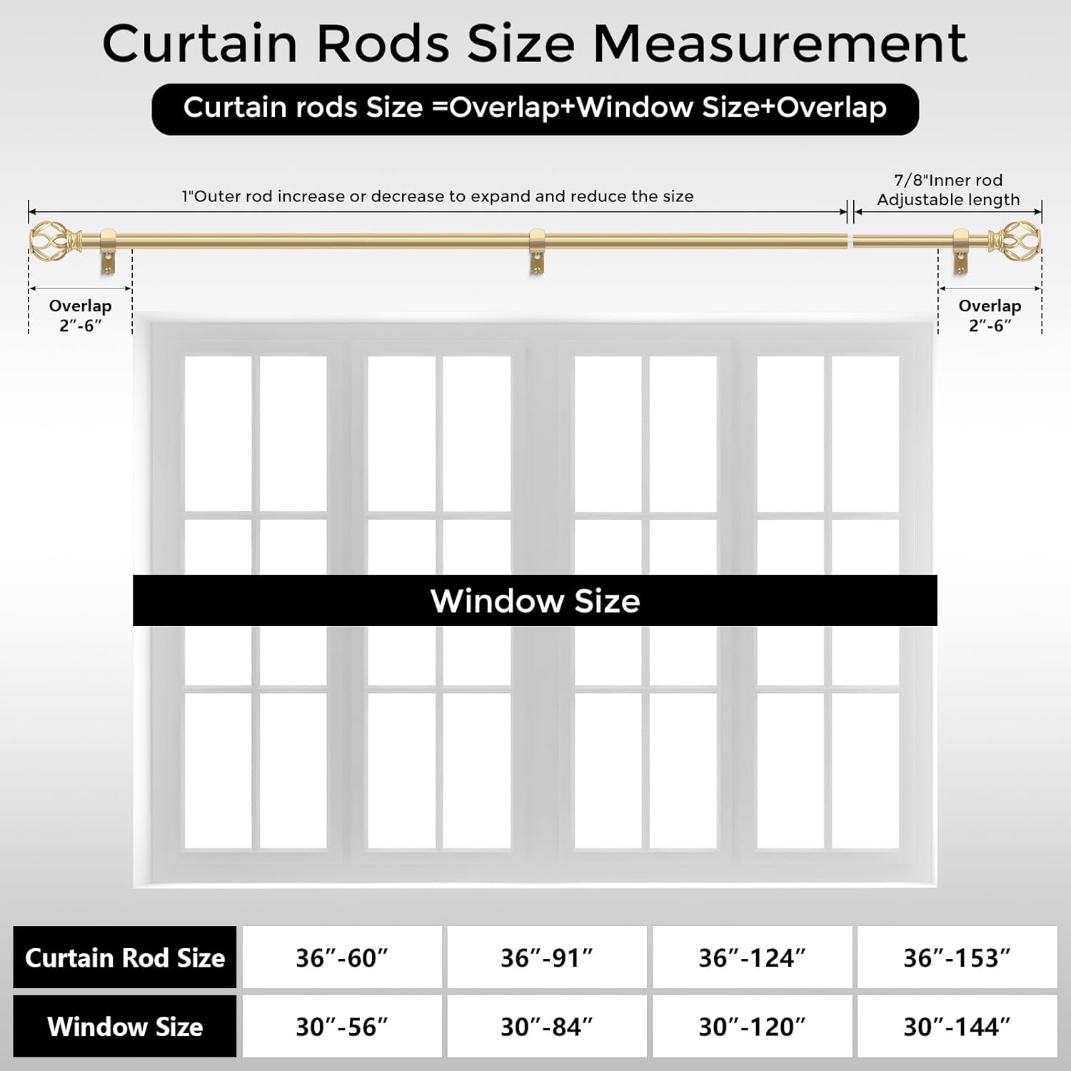 2 Pack Gold Curtain Rods for Windows 48 to 84 Inch, Decorative 1" Window Treatment Rods with Aluminium Twisted Cage Finials, Adjustable Heavy Duty Metal Farmhouse Drapery Pole, Easy Install