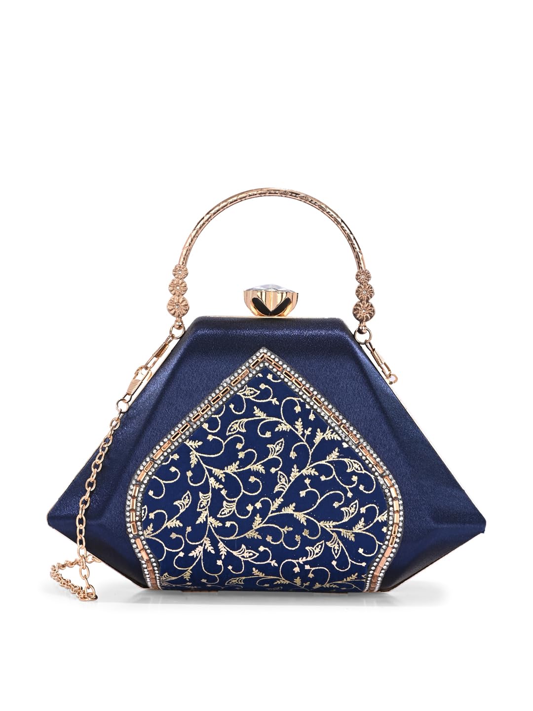 toobacraft TOOBA Handicraft Women's Beautiful Bling Box Clutch Bag | Evening Bag, Bridal Purse & Party Handbag | Wedding & Special Occasion Clutch (Blue W Gold Dome Pyramid)-picture-11