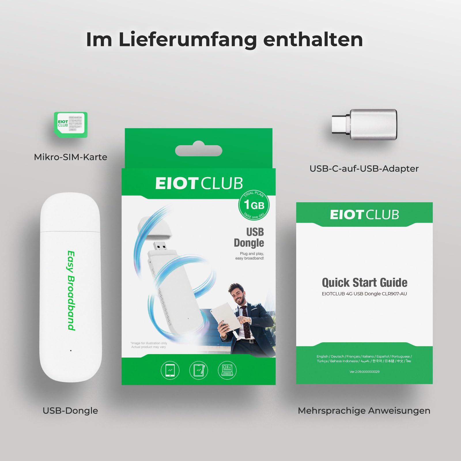 EIOTCLUB 4G LTE Surfstick, Surf Stick mit WiFi 6, 150 Mbps, SIM-Lock, Mobile Internet, 4G-Internet-Stick mit vorinstallierter SIM-Karte, Plug & Play WLAN-Hotspot für Laptop/PC/Smartphone