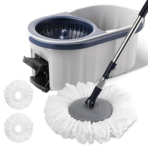 Spin Mop and Bucket System with180-Degree Rotating Head Telescopic Handle