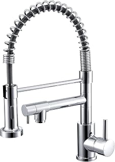 Kitchen Sink Mixer Tap Sprial Kitchen Faucet Dual Spray Modes with Pull Down Sprayer Spring Gooseneck High Arc Single Handle Lever Chrome