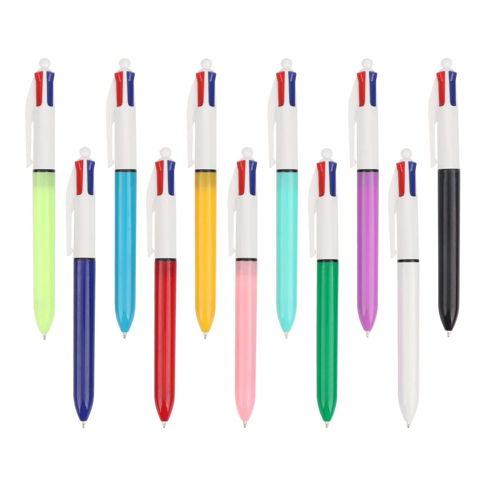 11 Pcs Multicoloured Pens, 4 Colour Pens All In One, Retractable Ballpoint Writing Pen Medium 1.0mm, Multi Coloured Pen Smooth Click for School Office Notes Students Stationery Set (Mixed Colours)
