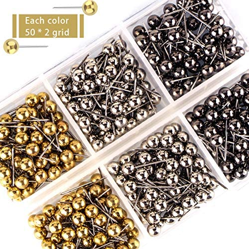 Yalis Push Pins Map Tacks 1/8-Inch Retro Metallic Color Beads Head Marking Pins, 3 Colors, 300-Count #TOP5