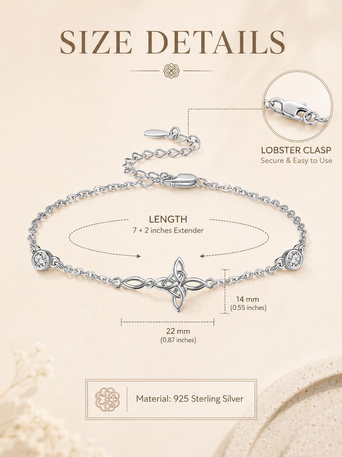 KINGWHYTE Bracciale a forma di croce in argento Sterling 925 con nodo celtico, gioiello da donna, regalo per compleanno, Natale, San Valentino, anniversario