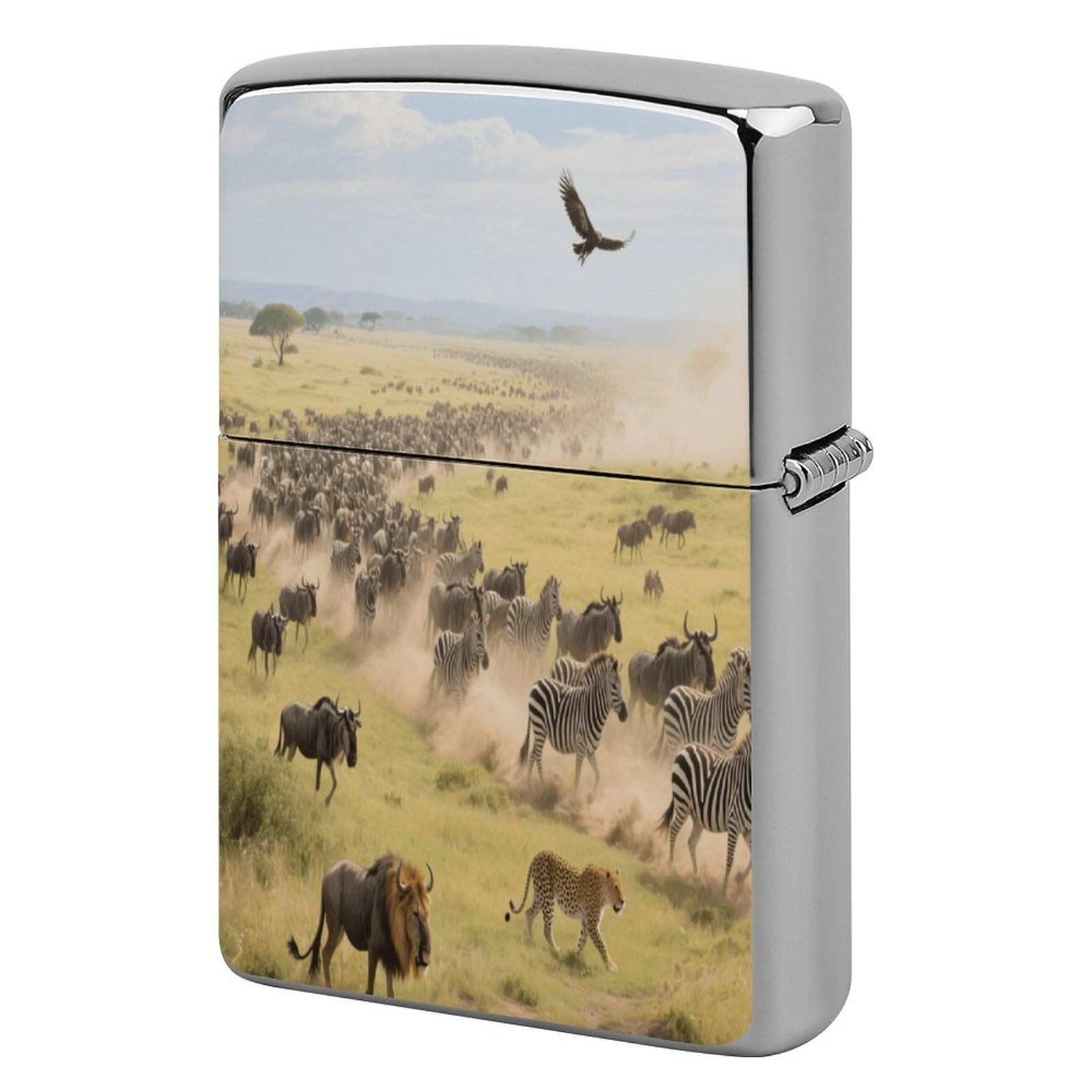 Fekiloot Style Grassland Animal Migration Lighter Case Cover Metal Lighter Case