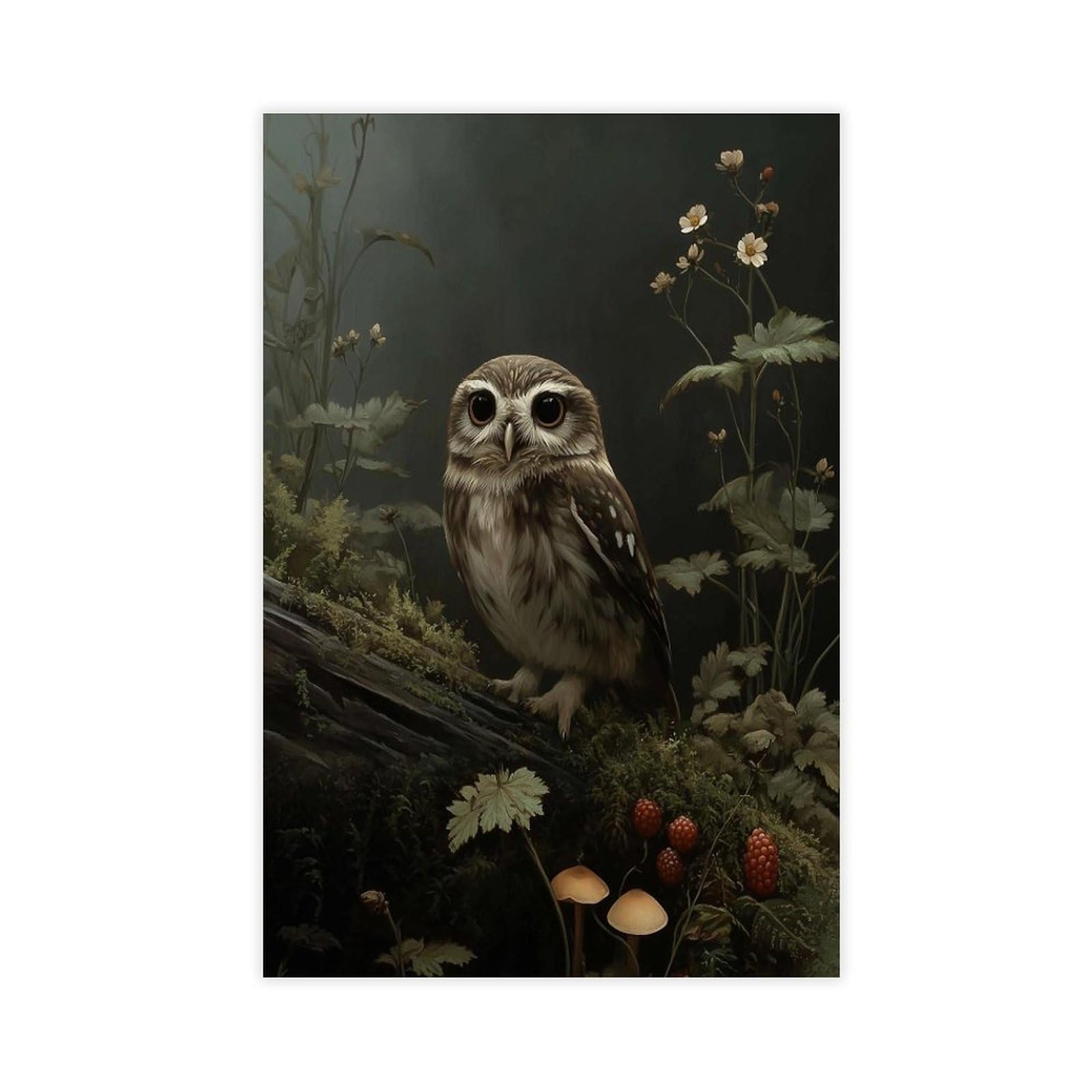 Bareronor Red Whimsical Owl Canvas Poster Bedroom Decor Landscape Office Room Decor Gift 20" L X 30" W