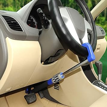Amazon Co Jp ユニバーサル車盗難防止装置 カーコードロック ブレーキペダル ステアリングホイールロック ロッキングバー 盗難防止保護 ステアリングホイールクラッチロック 可変長ロック Blue 車 バイク
