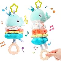 Vista 1 de Jollybaby Baby Musical Pull String Hanging Toy for Stroller Car Seat Crib Play Gym, Plush Stuffed Whale Toy for Carseat with Music Teether Crinkle