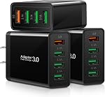 3-Pack Chargement rapide 3.0 Chargeur mural, 4-Port USB Bloc chargeur, Multi Plug USB Adaptateur d'alimentation, double prise de charge Brick Cube compatible avec iPhone 17 16e 16 15 Pro Max, iPad,S25 S24,Pixel 7