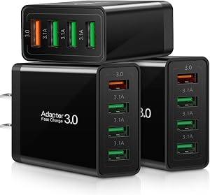 3-Pack Fast Charging 3.0 Wall Charger, 4-Port USB Charger Block, Multi Plug | Multi USB Power Adapter, Dual Charging Box Plug Brick Cube Compatible With iPhone 17 16e 16 15 Pro Max, iPad,S25 S24,Pixel 7