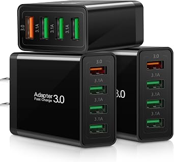 3-Pack Fast Charging 3.0 Wall Charger, 4-Ports USB Charger Block, iSeekerKit Multi USB Power Adapter, Dual Charging Box Plug Brick Cube Compatible for iPhone16 15 14 13,iPad,Samsung S25 S24,Pixel 7