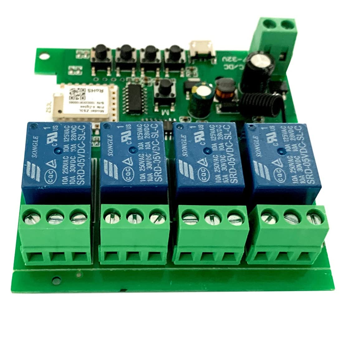 Modulo relè Zigbee Tuya Smart 4CH DC5V 7-32V RF433Mhz Interruttore della luce di controllo remoto Funziona con Alexa Home