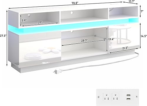 Miniatura 2 de Soporte de TV LED para TV de 80 pulgadas, moderno centro de entretenimiento alto con tomas de corriente, soporte de TV de alto brillo, consola