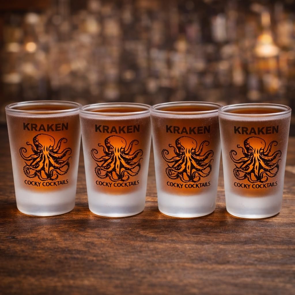 Kraken - Vasos de chupito de ron recto por Cocky Cocktails (paquete de 4)