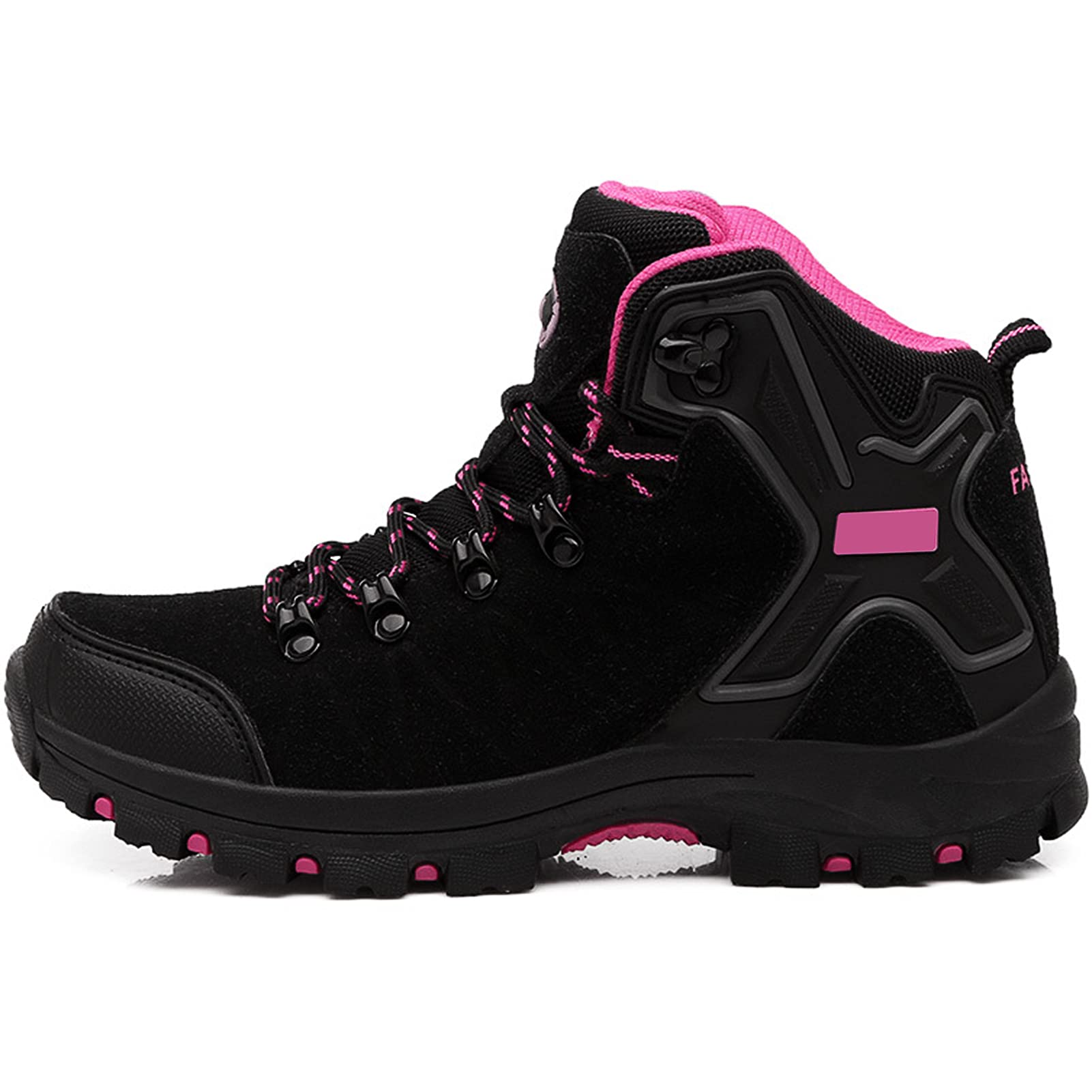 Botas de Senderismo para Mujer para Mujer Zapatos para Caminar al Aire Libre livianos, Zapatos de Trekking de Cordones Informales para el Verano de Invierno, Black Rose Red Female-38(UK5)
