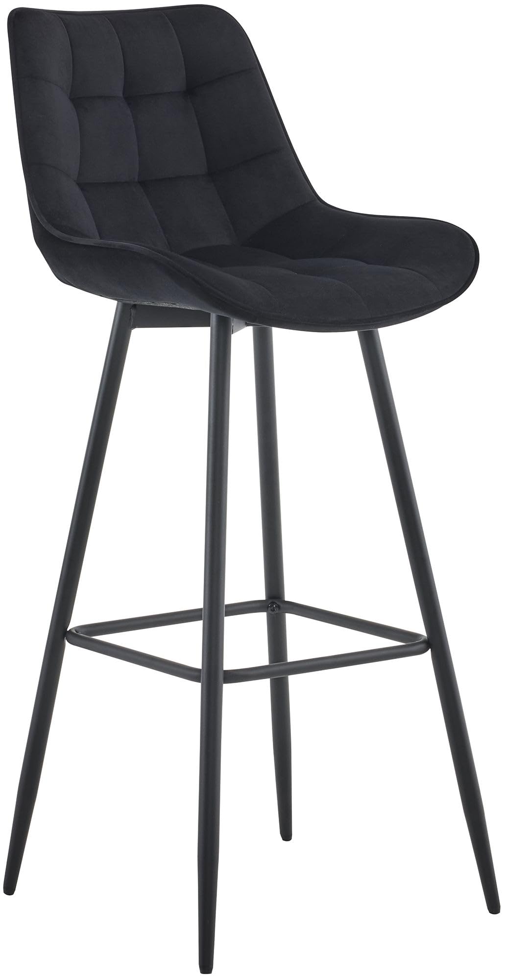 CLP Barhocker Dartford I Gepolsterter Barstuhl I Tresenhocker mit Metall-Gestell und Rückenlehne, Farbe:schwarz, Material:Samt