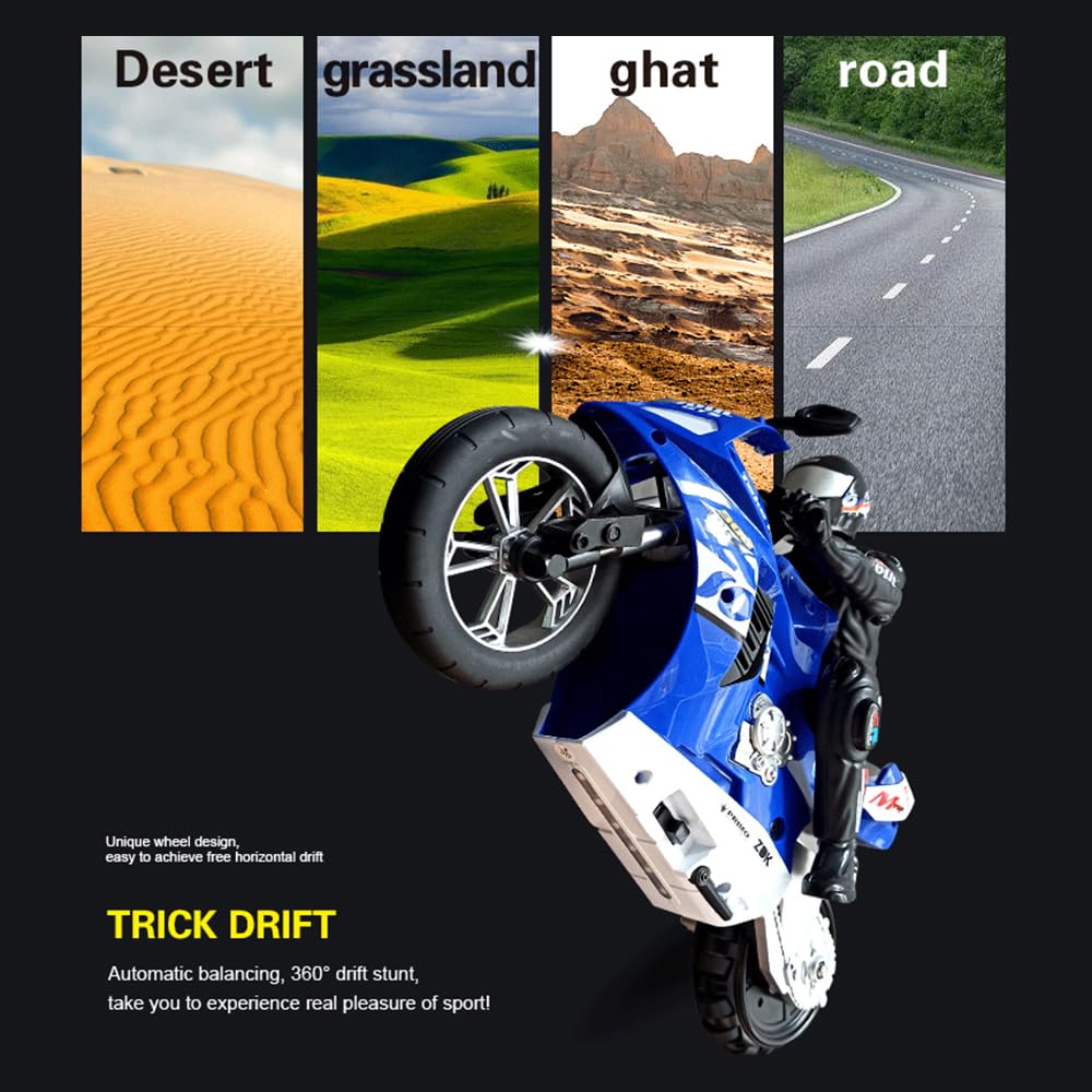 Goolsky Motocicletta acrobatica telecomandata Motocicletta acrobatica autobilanciante 1/6 Motocicletta telecomandata 2.4G Gira sul Posto/Bilanciamento autostabilizzante/Drift a 360° 3 batterie