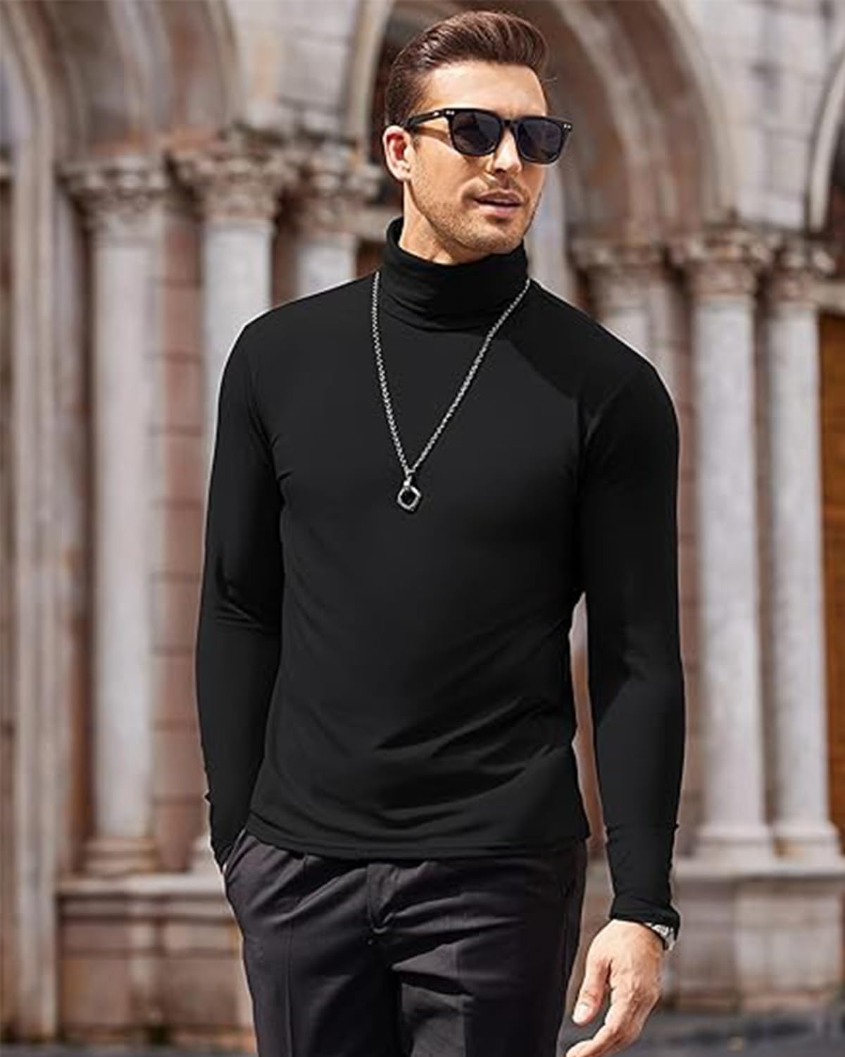 Uusollecy Pull Col Roulé Homme Coupe Ajustée Élastique Léger Basique sous-Pull Manches Longues