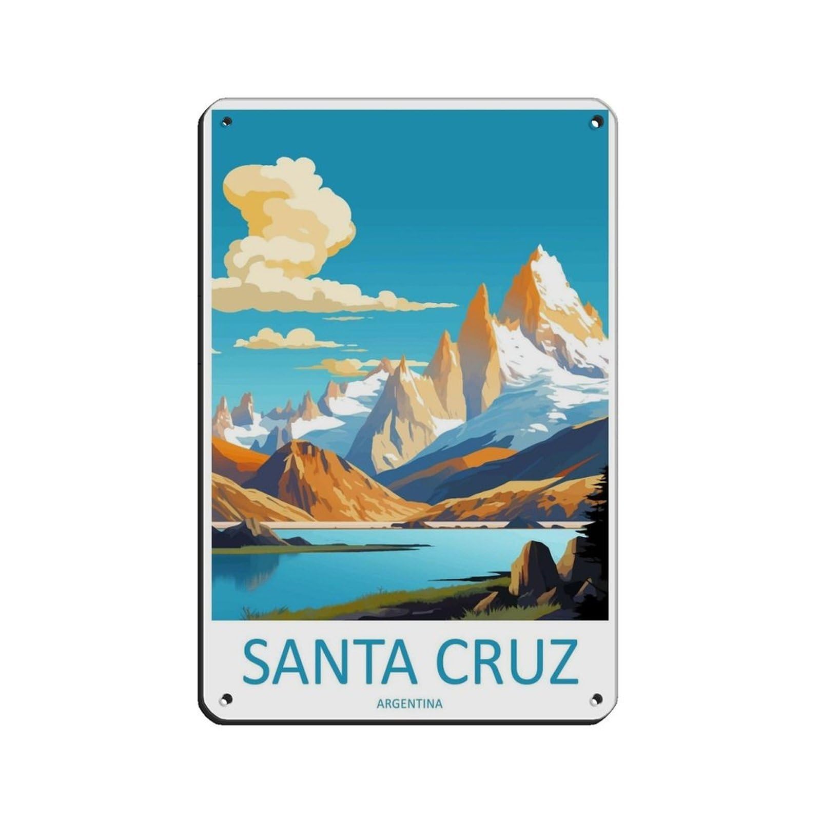 Santa Cruz Travel Art Argentina Travel Poster Tin Sign Vintage Metal Pub Club Cafe Bar Home Wall Art Decoration Poster Retro 8x12inch(20x30cm)