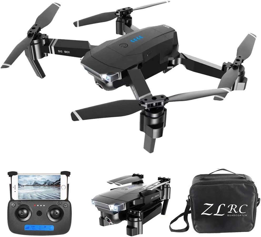 GoolRC SG901 RC Drone with Dual Cameras - 4K HD Front Camera and 720P Bottom Camera, Optical Flow Positioning Foldable Drone, Gesture Photos/Video, Follow Me RC Quadcopter with Handbag