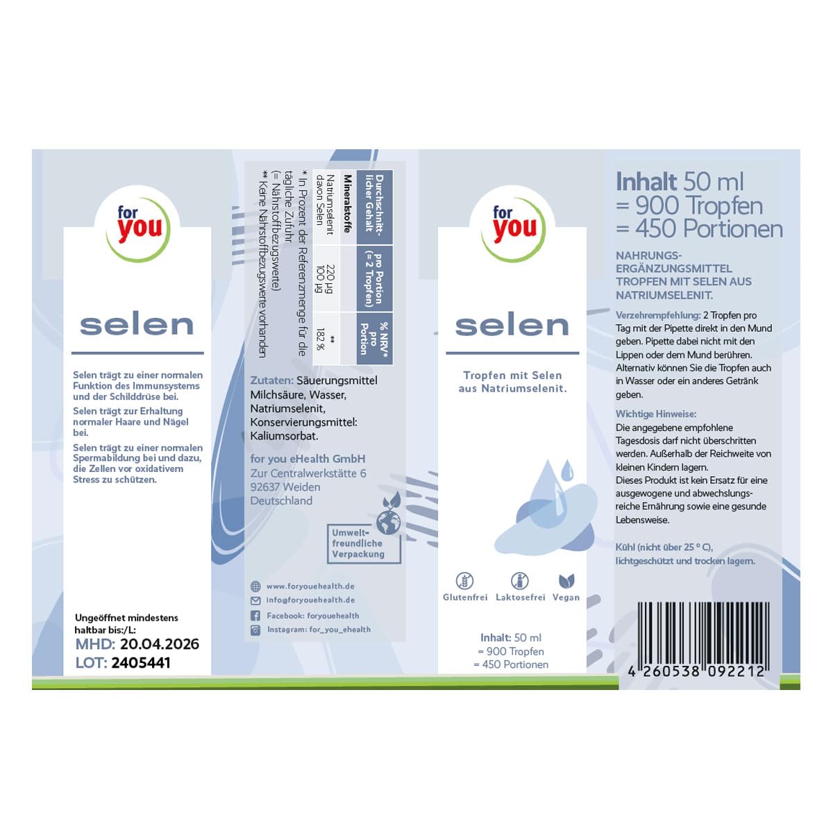 for you selen Tropfen Doppelpack - Mit Milchsäure für die ideale Aufnahme - 220µg Natriumselenit davon 100µg Bioaktives Selen pro 2 TROPFEN - hohe Bioaktivität - laborgeprüfter Premium-Wirkstoff