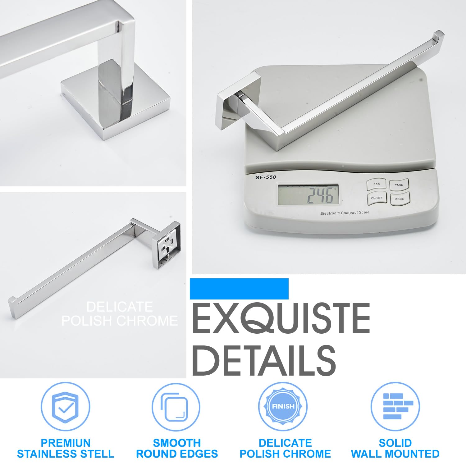 Porte Serviette Mural en INOX Chromé Poli Anneau Porte-Serviette Accessoires Salle de Bain