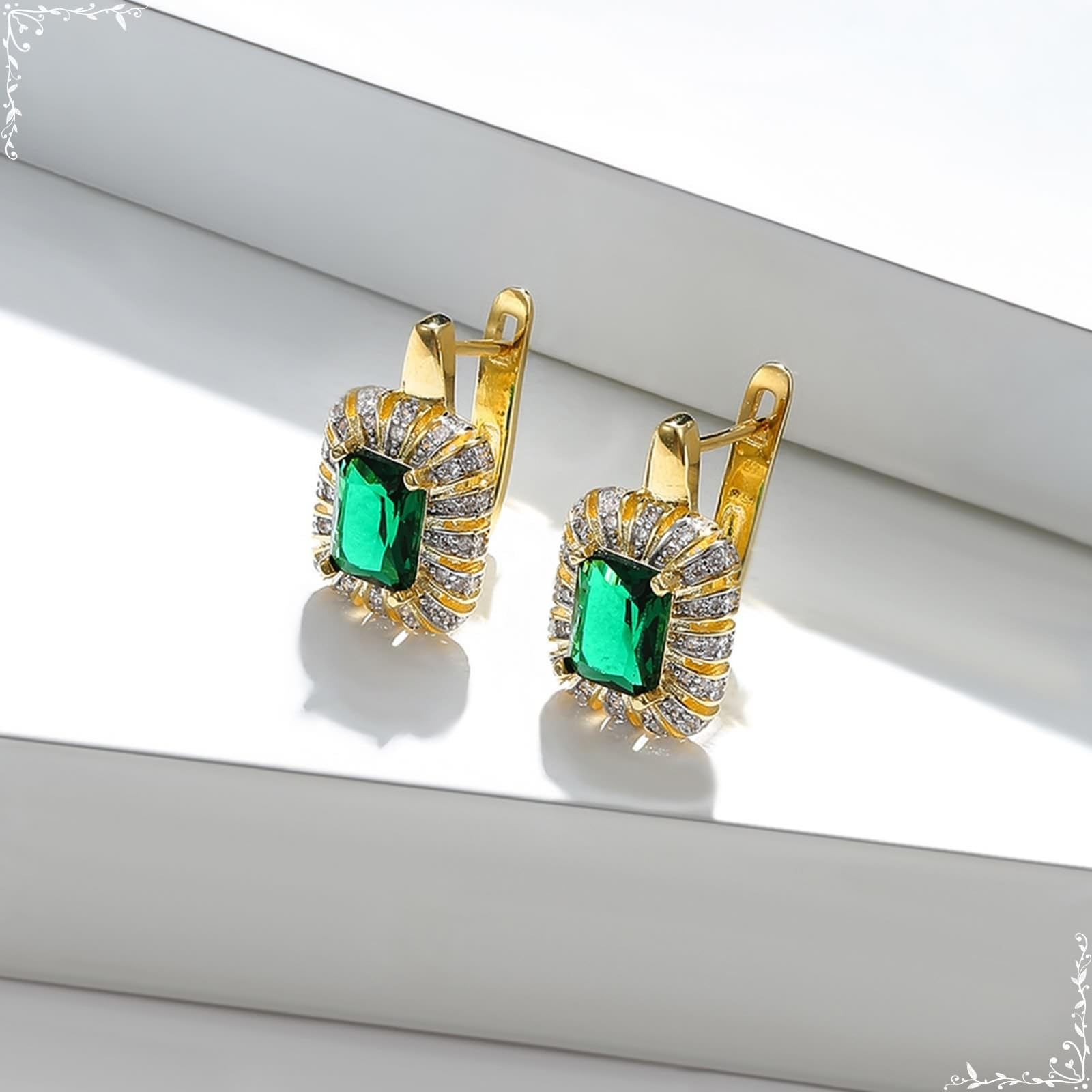 AMDXD Pendientes de oro amarillo 14 K 585, joyas de oro auténtico, clásicos pendientes de aro con talla baguette tsavorita, oro Au585, pendientes pequeños
