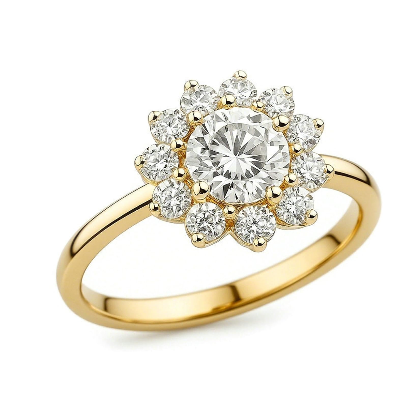 Anillo de mujer de oro blanco, anillo de compromiso de oro real con flor de moissanite de 1 ct para mujeres