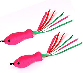 ZoyPet 2 Pcs Cat Toys Interactive Refill Replacement Feather Pack Furry Tail Butterfly Dragonfly Fish Mouse Caterpillar Worm Birds Feathers for Kitten Cats 21 Variety Styles CT15-16 Colorful Tail Fish