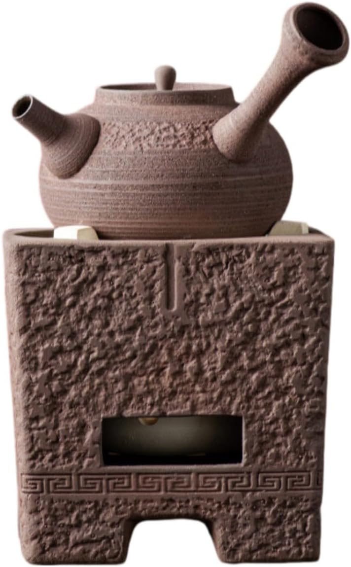 罐罐茶炭火煮茶器明火温茶炉烤红枣网围 Ceramic Kung Fu Tea Set,teapot,Teacups,warming Wedding Birthday Gift,Tea Tray Chinese,Dishwasher Safe 仿古陶-福气侧把壶-【古唐碳炉温茶组】