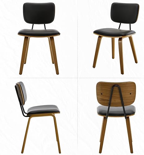 Miniatura 6 de Juego de 2 sillas de comedor, modernas de piel sintética de mediados de siglo, sillas de comedor de cocina, silla lateral tapizada sin brazos con