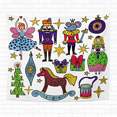 Topyee 60X80 Inch Tapestry Wall Hanging Nutcracker Set Magicpattern Christmas Cute Kids Cartoon Horse Ballerina Boy Card Home Decorative Tapestries Wall Blanket For Dorm Living Room Bedroom #TOP11