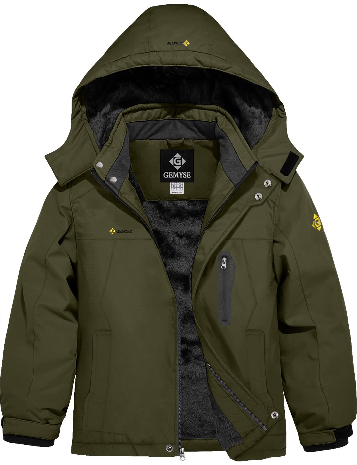 GEMYSEBoys' Waterproof Ski Jacket Windproof Fleece Outdoor Winter Jacket Rain Jacket with Hood