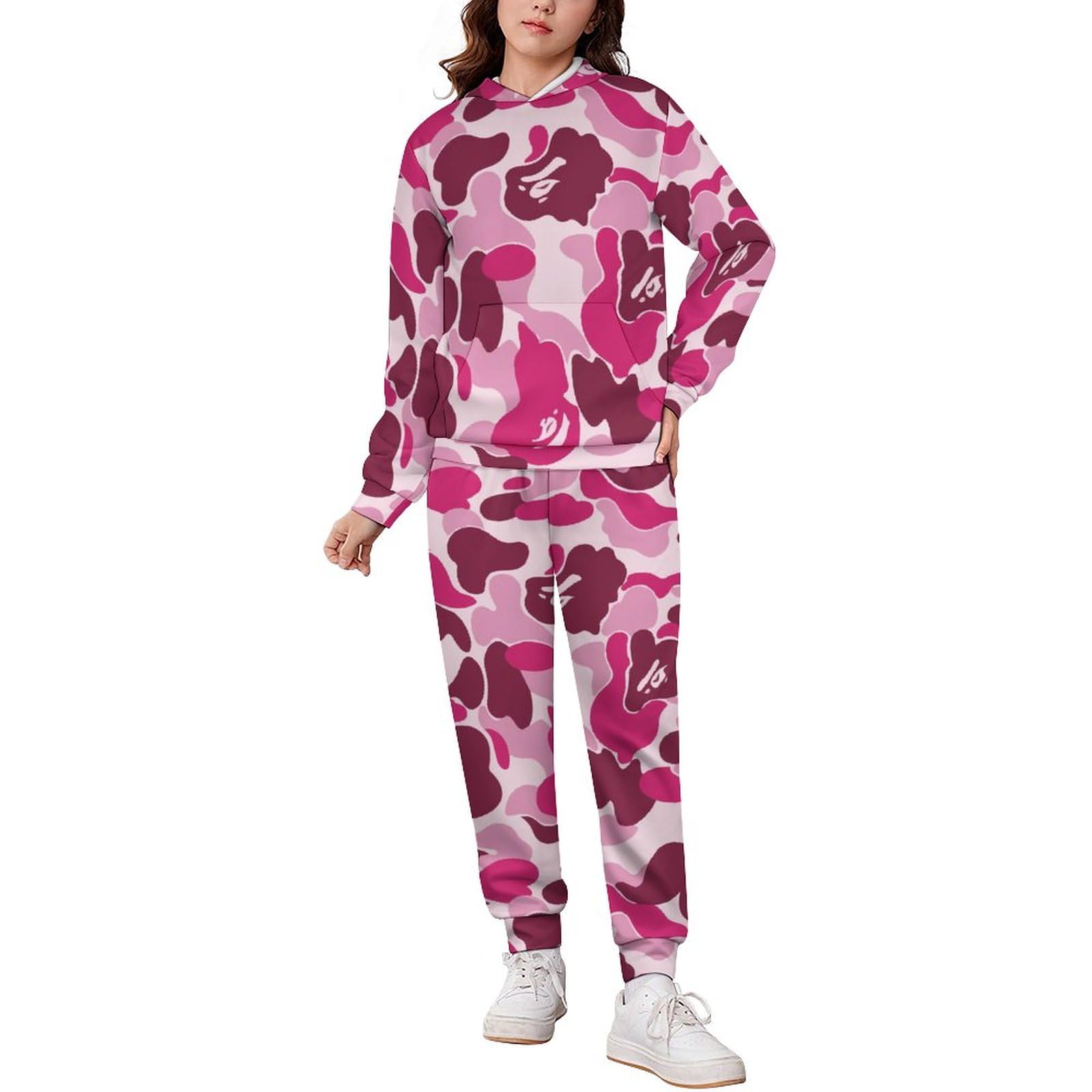 Amazon.co.jp: 子供服 キッズ ピンク 迷彩柄 パーカー ジャージ 上下 