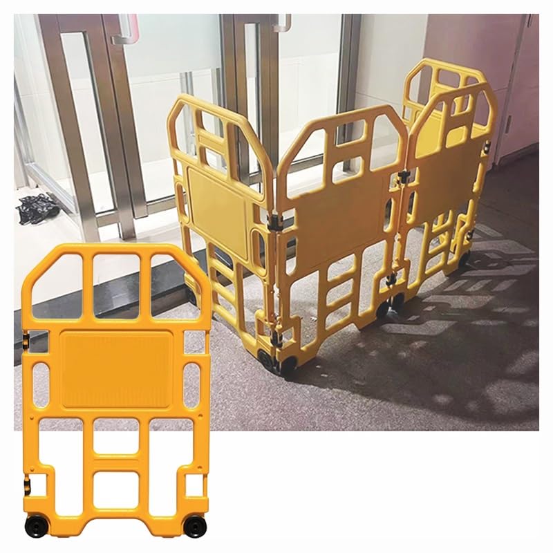 PFCDZDU Foldable Safety Barricade, Mobile Temporary Fence Panels 360°Swivel, Pedestrian Security Sign Barrier Gate Traffic Guardrail with Wheels(4pcs)