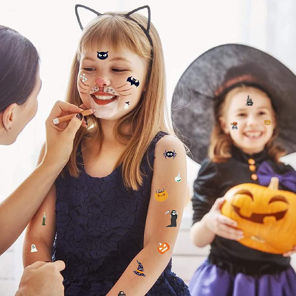 60 Blätter Halloween Tattoos Für Kinder – 500+ Motive (Kürbis, Geister, Spinnen) – Wasserfeste Temporär-Tattoos Für Partys & Cosplay