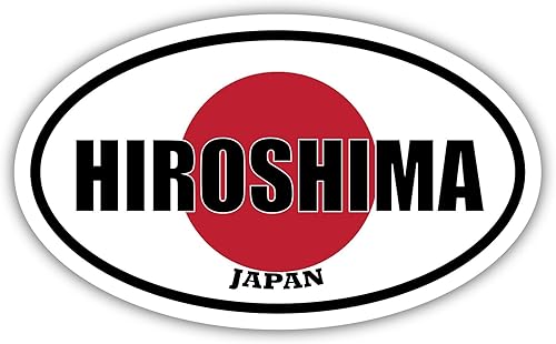 Paquete de 3 unidades de 2 x 3 pulgadas  Hiroshima - Pegatinas ovaladas con bandera de Japón, caja de herramientas, sombrero, lonchera, casco,
