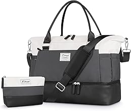 ETRONIK Weekender Bags for Women, Carry On Overnight Bag with Shoe Compartment, Travel Duffel Bag with Wet Pocket, Mom Hospital Bags for Labor and Delivery Black&Grey, Large Size
